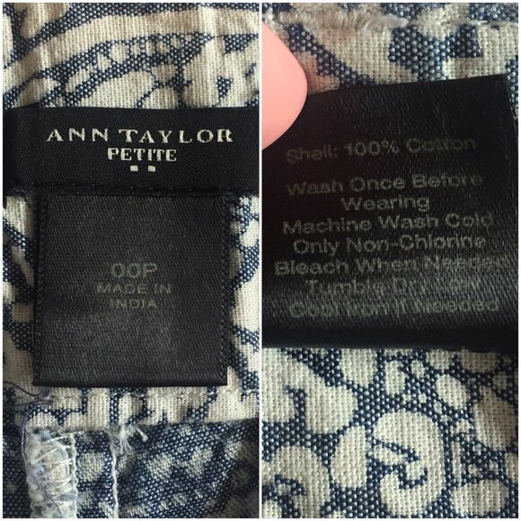 Ann Taylor • Paisley Print Tailored Shorts | Blue Ivory | High Waist | Size 00P - Picture 8 of 10